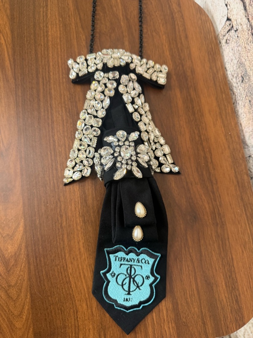 Tiffany & Co. Black Jeweled Statement Necklace Tie B22